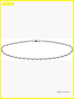 Sterling Silver Oval Rice Bead Bracelet with Lobster Clasp